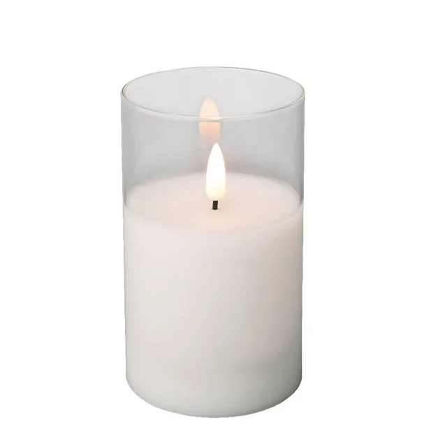 ŚWIECA LED w szkle, migający płomień, TIMER, naturalny wosk 12,5 cm Ø7,5 cm
