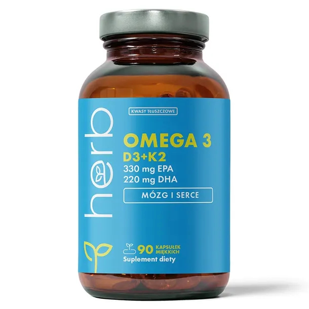 HERB Omega-3 D3+K2 90kaps KWASY OMEGA 3 1000mg EPA DHA D3 2000IU K2MK-7