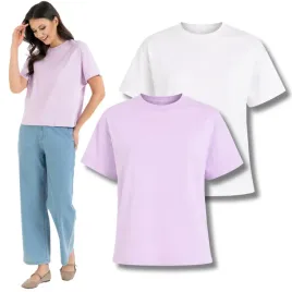 luzna-koszulka-damska-krotki-rekaw-top-t-shirt-2-pak-bawelna-moraj-l