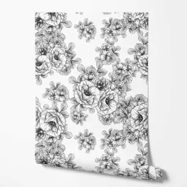 tapeta-na-sciane-czarne-linie-kwiatki-biale-tlo-do-sypialni-jadalni