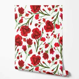 tapeta-na-sciane-rosliny-kwiaty-czerwone-biale-tlo-do-jadalni-kuchni