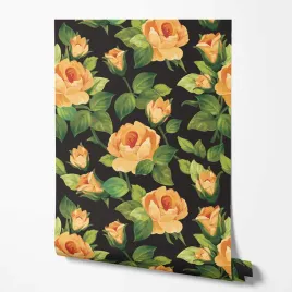 tapeta-na-sciane-zielone-liscie-zolte-kwiaty-rosliny-do-salonu-kuchni