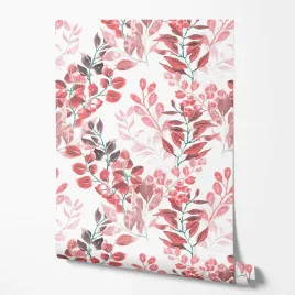 tapeta-na-sciane-czerwone-liscie-kwiaty-biale-tlo-do-jadalni-kuchni-salonu