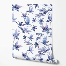 tapeta-na-sciane-niebieskie-liscie-biale-tlo-do-sypialni-jadalni