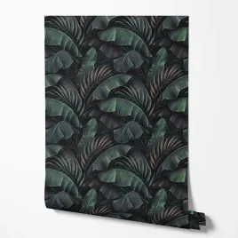 tapeta-na-sciane-ciemne-zielone-liscie-do-jadalni-kuchni-przedpokoju
