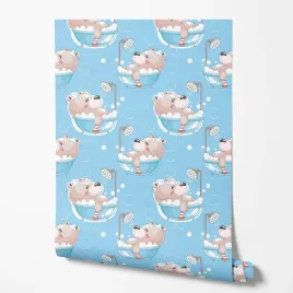 tapeta-na-sciane-dzieciece-mis-kapiel-babelki-niebieskie-do-pokoju-dziecka