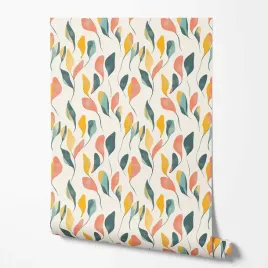 tapeta-na-sciane-abstrakcja-kolorowe-liscie-sztuka-bezowe-tlo-do-salonu