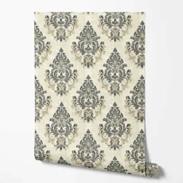 tapeta-na-sciane-ornamenty-zielone-wzory-bezowe-tlo-do-kuchni-sypialni