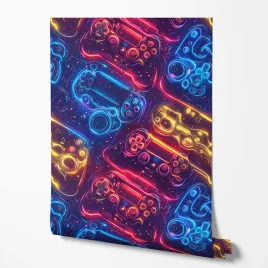 tapeta-na-sciane-geek-gaming-pady-neon-do-pokoju-nastolatka