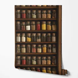 tapeta-na-sciane-polki-sloiki-ziarna-przyprawy-do-restauracji-baru