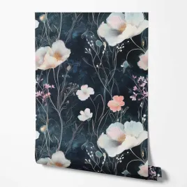 tapeta-na-sciane-kwiaty-bialy-rozowy-granatowe-tlo-do-jadalni-kuchni