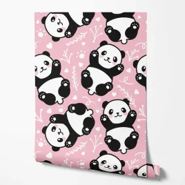 tapeta-na-sciane-dzieciece-slodka-panda-rozowe-tlo-do-pokoju-dziecka