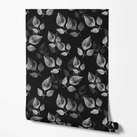 tapeta-na-sciane-szare-liscie-czarne-tlo-do-sypialni-pokoju-dziennego