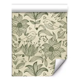 tapeta-na-sciane-oliwkowe-kontury-kwiatow-bezowe-tlo-do-sypialni-salonu