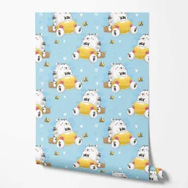 tapeta-na-sciane-dzieciece-bialy-mis-pszczolki-serduszka-do-pokoju-dziecka