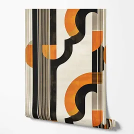 tapeta-na-sciane-pomaranczowe-czarne-paski-linie-efekt-3d-do-sypialni
