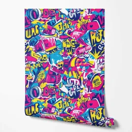 tapeta-na-sciane-geek-graffiti-rozowy-zolty-napisy-do-pokoju-nastolatka