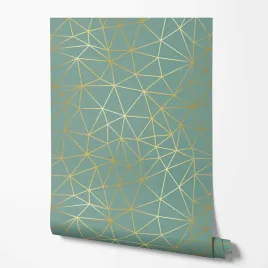 tapeta-na-sciane-wzor-geometryczny-zlote-paski-zielone-tlo-do-sypialni