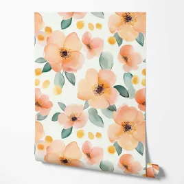 tapeta-na-sciane-malownicze-kwiaty-akwarela-pomaranczowy-do-kuchni