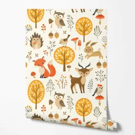 tapeta-na-sciane-dzieciece-las-jesien-lis-sarna-do-pokoju-dziecka