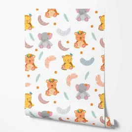 tapeta-na-sciane-dzieciece-zwierzeta-pluszaki-piora-bajka-do-pokoju-dziecka