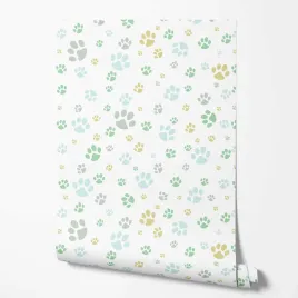 tapeta-na-sciane-slady-lapek-wielokolorowe-biale-tlo-do-pokoju-dziecka