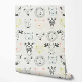 tapeta-na-sciane-glowy-zwierzat-kontury-bajkowe-do-pokoju-dziecka