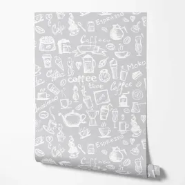 tapeta-na-sciane-motyw-kawowy-biale-napisy-szare-tlo-do-jadalni-kuchni