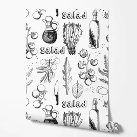 tapeta-na-sciane-czarno-biale-warzywa-salata-pomidory-do-kuchni-jadalni