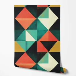 tapeta-na-sciane-geometria-trojkaty-zielone-bezowe-symetria-do-sypialni