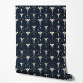 tapeta-na-sciane-ornamenty-bezowe-wzory-linie-granatowe-tlo-do-biura