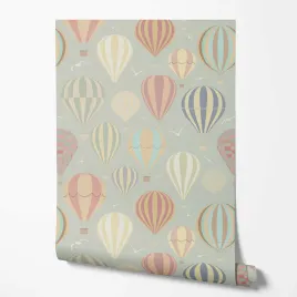 tapeta-na-sciane-dzieciece-balony-paski-ptaki-szare-tlo-do-pokoju-dziecka