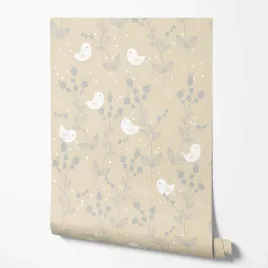 tapeta-na-sciane-dzieciece-rosliny-ptaszki-bezowe-tlo-do-pokoju-dziecka