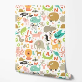 tapeta-na-sciane-dzieciece-zwierzeta-kolorowe-literki-do-pokoju-dziecka