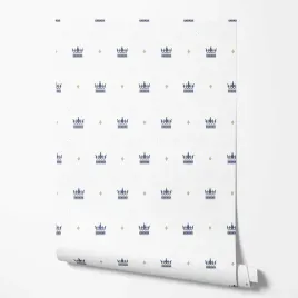 tapeta-na-sciane-niebieska-korona-zlote-kropki-biale-tlo-do-pokoju-dziecka