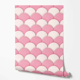 tapeta-na-sciane-efekt-3d-biale-rozowe-ksztalty-luski-do-pokoju-dziecka