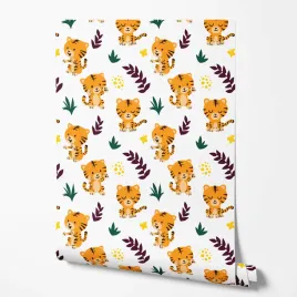 tapeta-na-sciane-dzieciece-tygrysek-liscie-rosliny-do-pokoju-dziecka