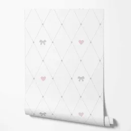 tapeta-na-sciane-serduszka-kokardki-szare-linie-biale-tlo-do-pokoju-dziecka