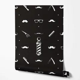 tapeta-na-sciane-czarno-biale-wasy-nozyczki-grzebien-dla-fryzjera-barbera