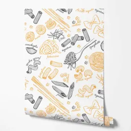 tapeta-na-sciane-makarony-czarne-pomaranczowe-do-restauracji-kuchni