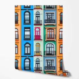 tapeta-na-sciane-okna-budynku-wielokolorowy-balkony-do-pokoju-dziecka