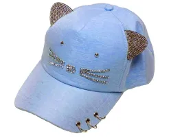 czapka-z-daszkiem-uszy-kota-cyrkonie-niebieska