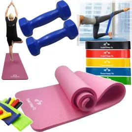 mata-gimnastyczna-do-jogi-fitness-15cm-190x63cm-tasmy-gumy-2x-hantla-1kg