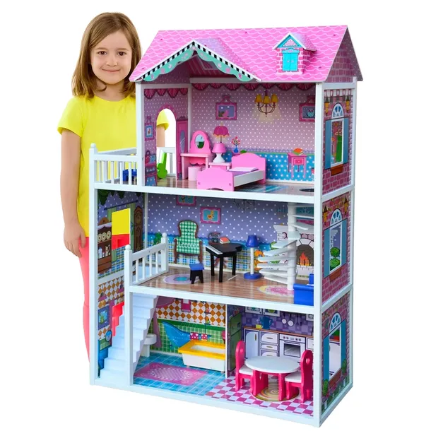 Duży Drewniany drewniany domek dla lalek Julia 3 piętra akcesoria XXL 123cm