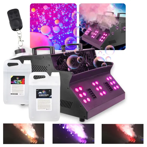 WYTWORNICA DYMU MGŁY I MASZYNA DO BANIEK LED RGB DMX PILOT PŁYNY 10L ZESTAW