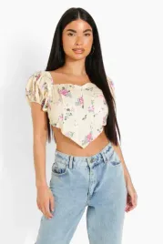 c1c009-zolty-top-w-kwiaty-gorsetowy-z-bufiastymi-rekawami-petite-boohoo-s