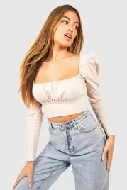 a2f215-bezowy-top-z-prostokatnym-dekoltem-i-bufiastymi-rekawami-boohoo-xxl