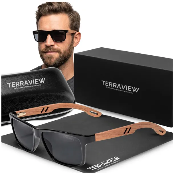 Okulary Przeciwsłoneczne Męskie Terraview Polaryzacyjne Drewniane UV400
