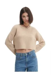 bezowy-krotki-sweter-cropp-l