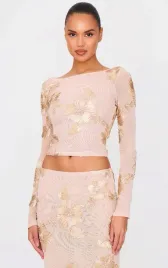 bezowy-siatkowany-top-we-wzory-prettylittlething-s